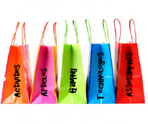 image of shopping bags with teaching and learning terms on them