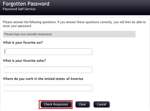 Forgotten Password Questions Screen