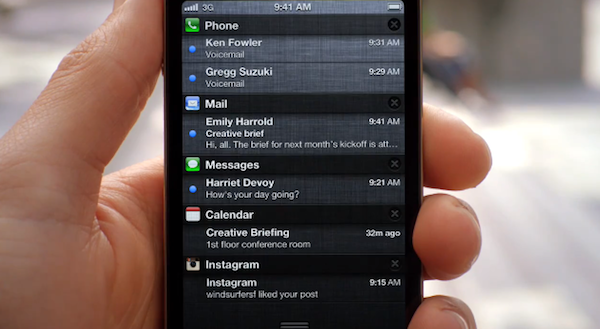 iOS notifications screen shot