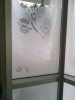 Graffiti on icy campus window