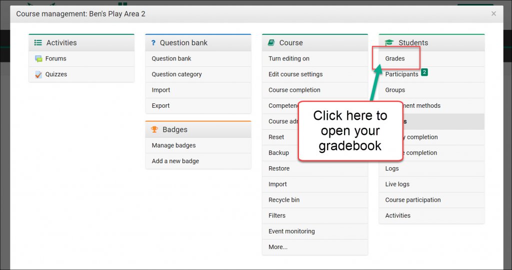 Accessing the Moodle Gradebook User Report