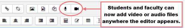 Audio/video buttons in Moodle.