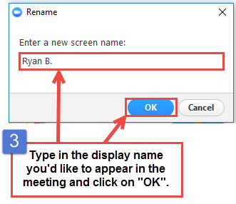 how to change my default zoom name when i login to a zoom meeting