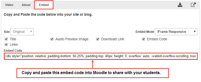 Click on the "Embed" tab to copy the embed code.