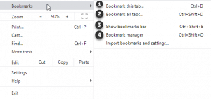 Bookmarks drop down menu