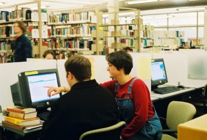 Rochelle at a computer in 2004