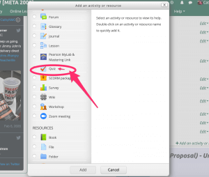 Add Quiz option in Moodle