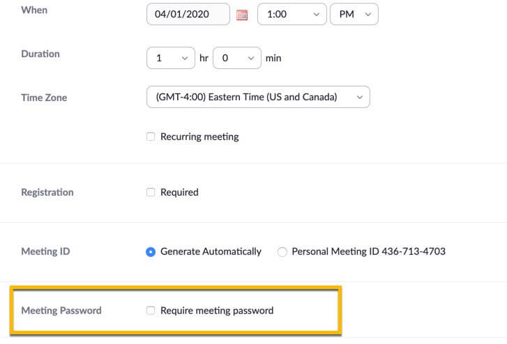 Individual Meeting Password Screenshot