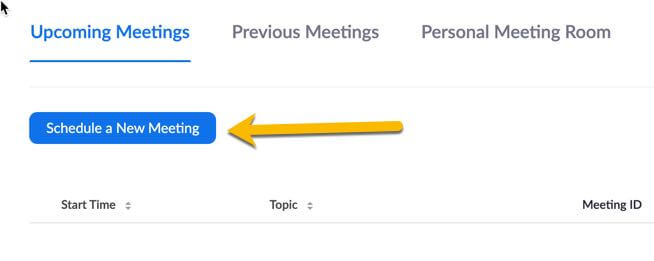 Button to schedule a new meeting in a web browser