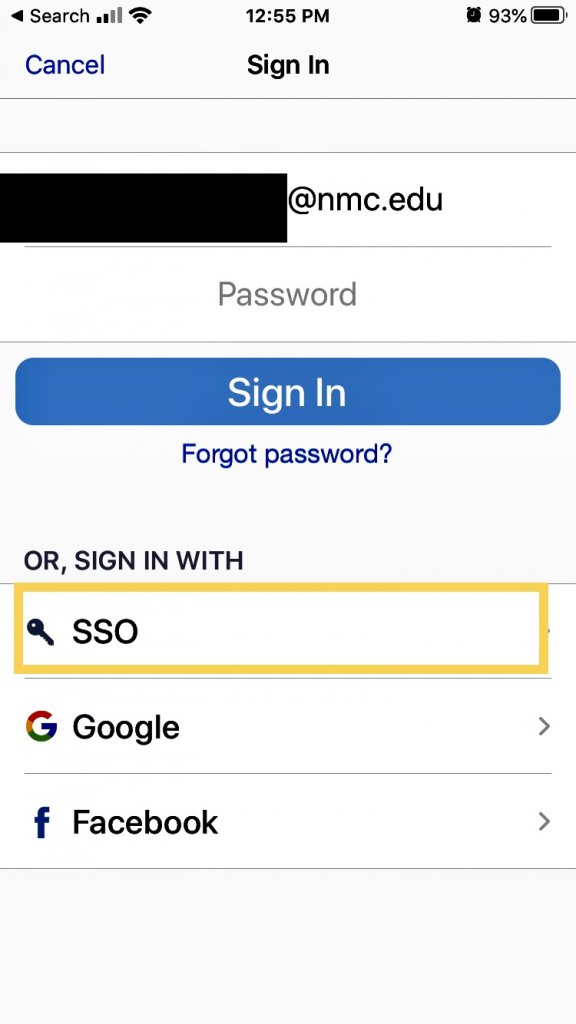 Single Sign on Mobile Device Screen Shot