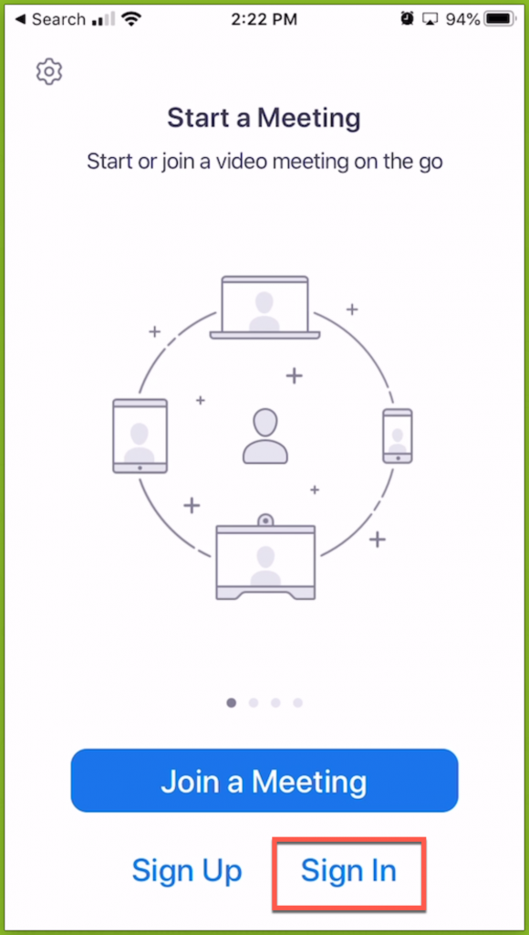 Zoom mobile sign in screen