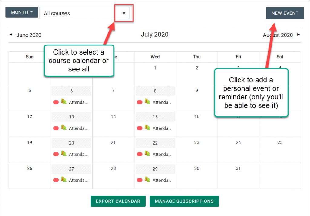 Exporting Moodle Calendars to Your Personal Calendar NMC's Center for