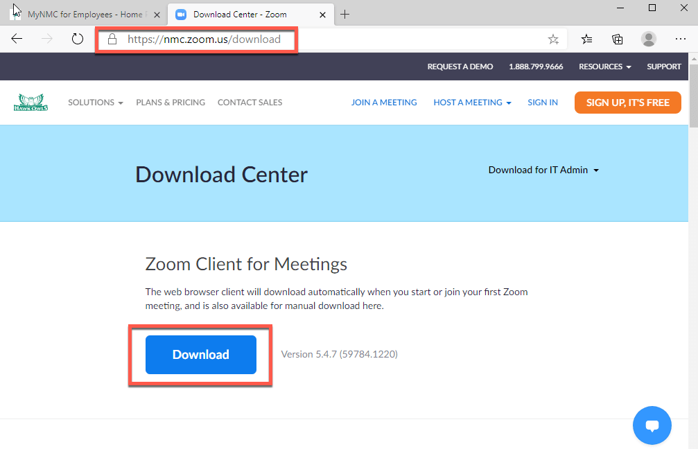 Screenshot of where to go online to update the Zoom desktop application