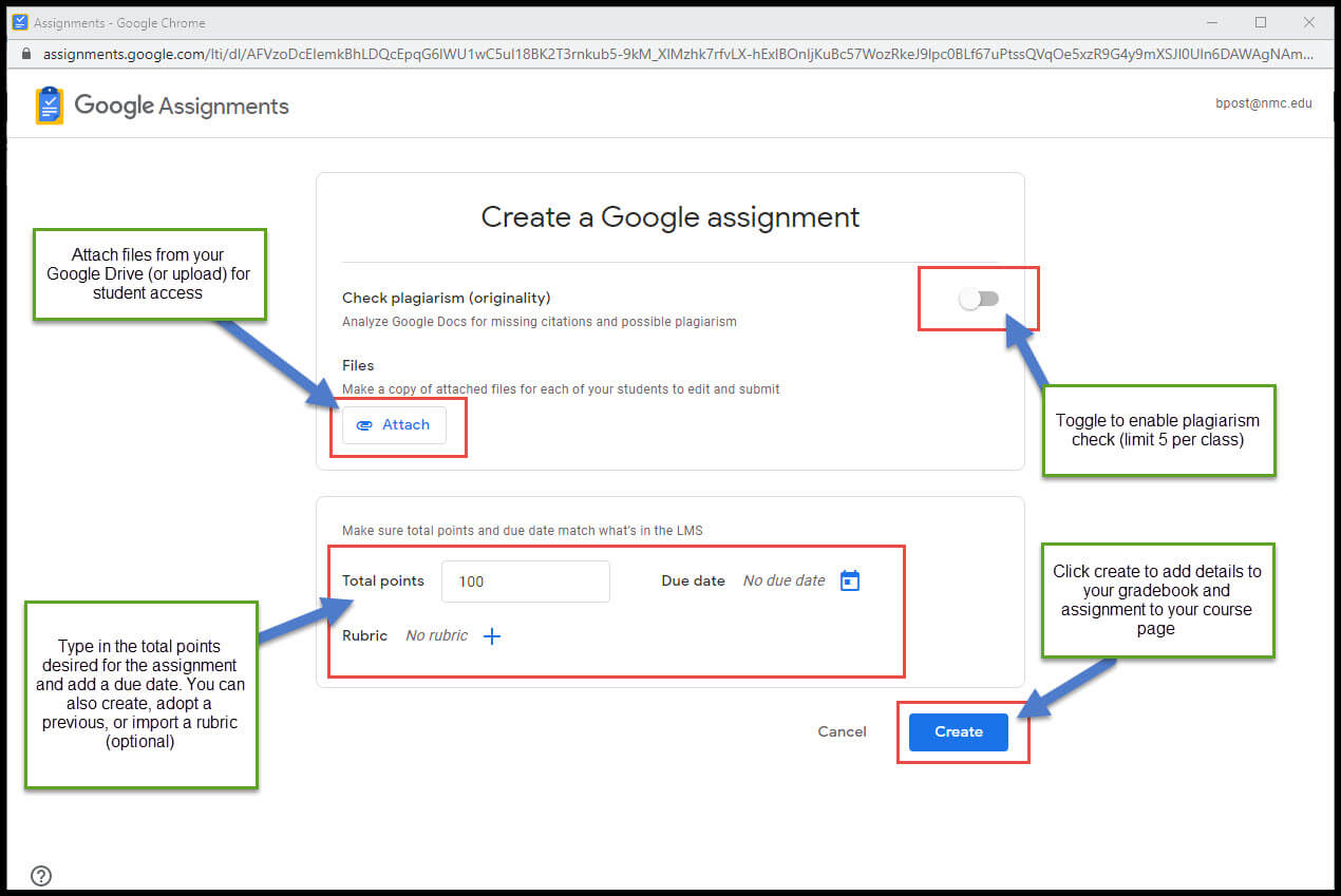 google assignments rubric