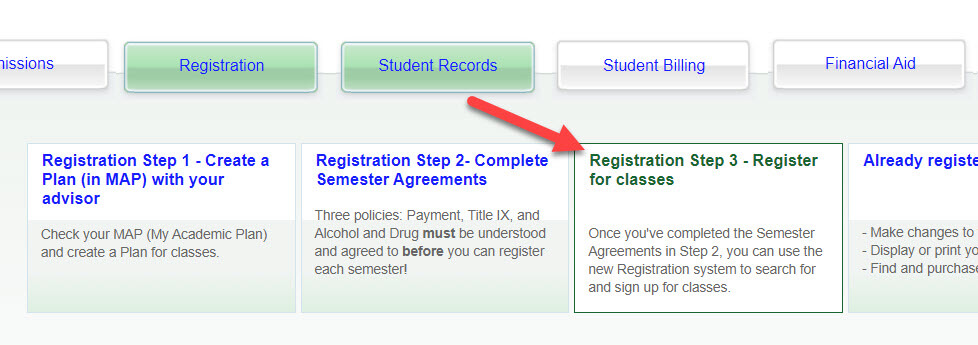 Registration Step 3 - Register for classes box