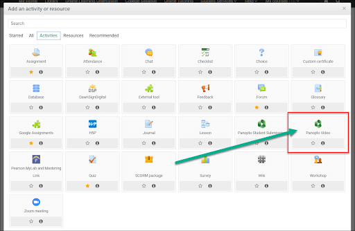 Panopto in Activity Chooser