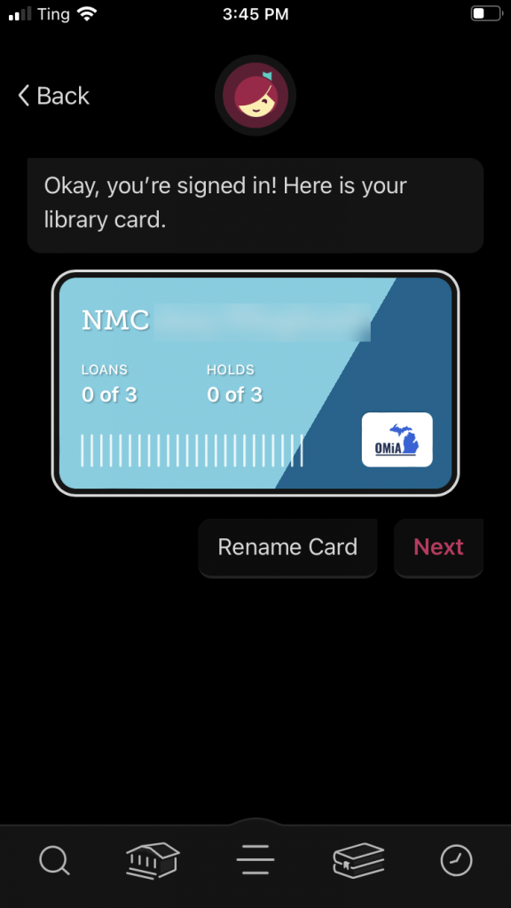 NMC digital library card in Libby