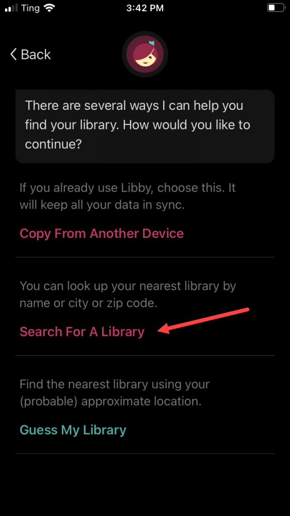 Select a library in Libby