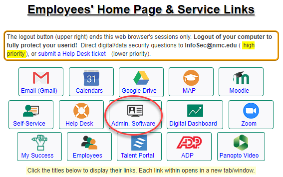 Click on Admin Software from your MyNMC homepage.