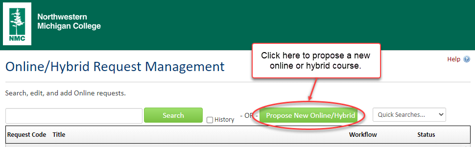 Click on the Propose New Online/Hybrid button.