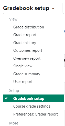 Gradebook setup menu