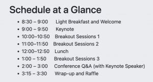 Screenshot of the etom fall conference schedule