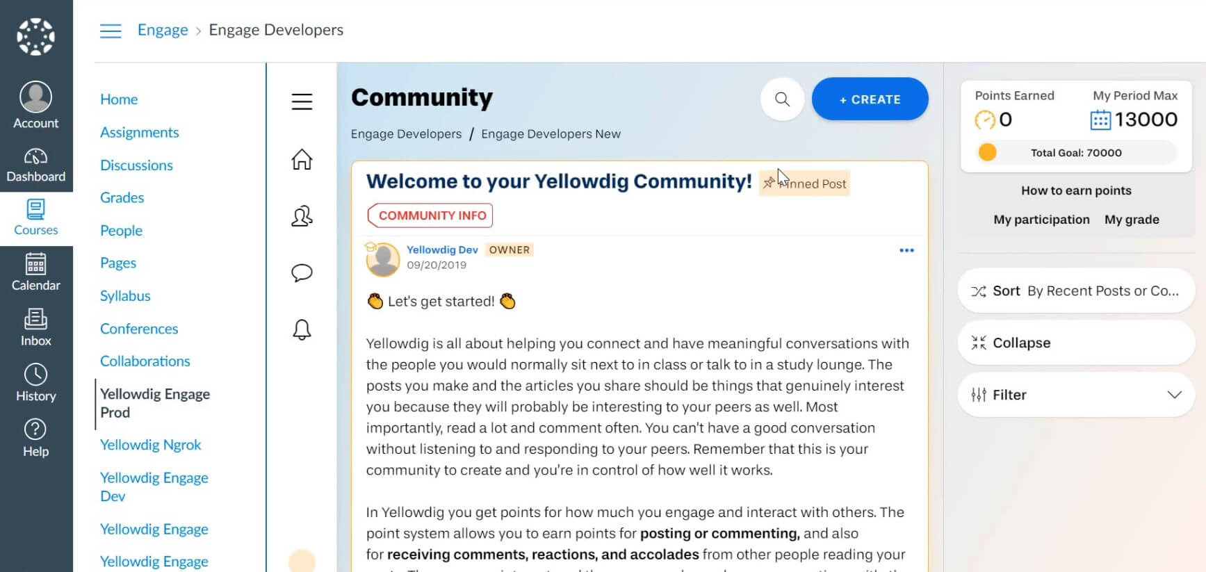 A Yellowdig Community page.