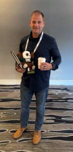 Ryan Deering and Swoop getting ready to attend a session.