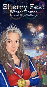 Sherry Fest Winter Games Accessibility Challenge. Themed with Sherry at the Olympic Closing Ceremony wearing a gold medal.
