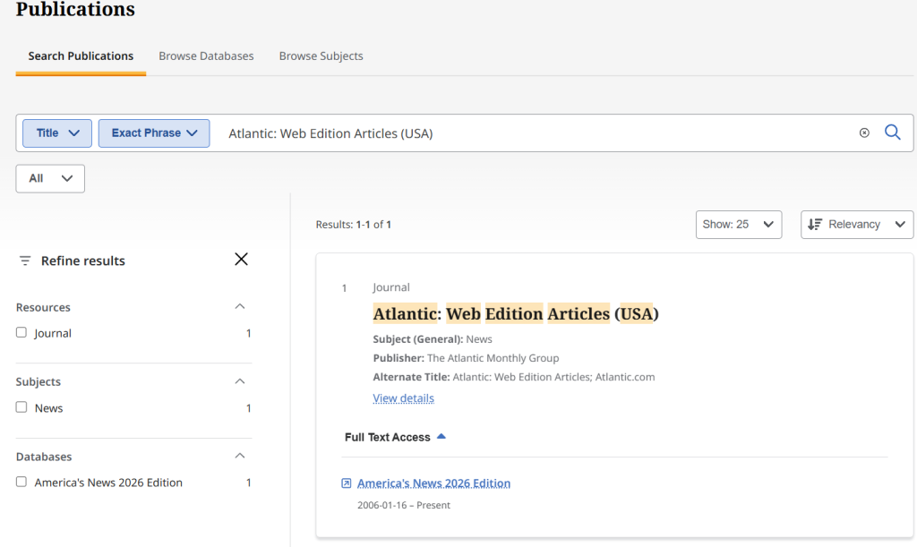 publication finder result for Atlantic Web Edition