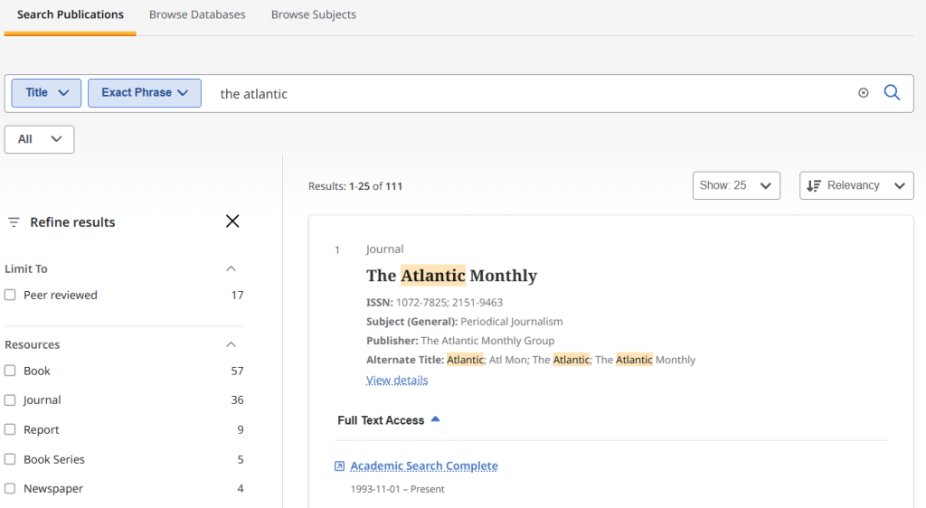 publication finder result for the atlantic monthly